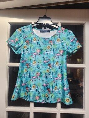 Katherine Way New Scoop Neck Moisture-Wicking Shirt With Pickleball Print; Small